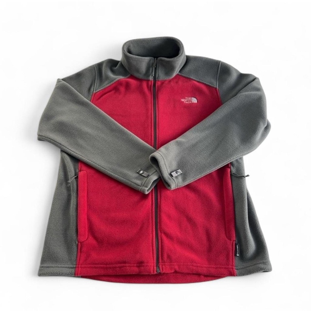 THE NORTH FACE Men's Full Zip Two Tone Red/Gray Flash-Dry Fleece Jacket Large